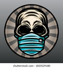 Skull wearing a mask illustration. Premium vector