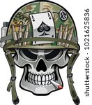 skull wearing military helmet
