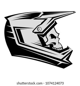 Skull wearing motocross helmet vector image. Biker skull in helmet