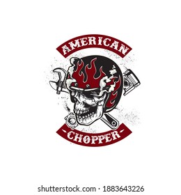 Skull wearing a motorcycle helmet American chopper, logo bikers design, vector Eps 10., vector Eps 10.