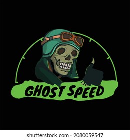 skull wearing a motorcycle helmet with ghost speed writing