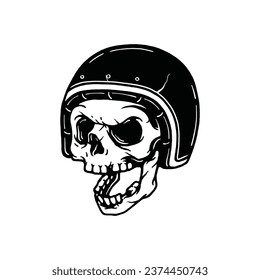 Ilustración vectorial con casco de motocicleta dibujada a mano. Elemento de diseño para el diseño de camisetas, logotipo, signo, cartel, pancarta, tarjeta