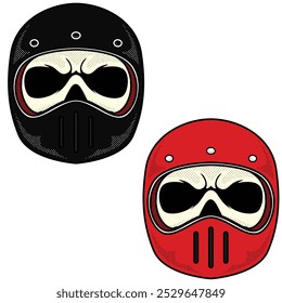 skull wearing motorcycle helmet vector illustration. 