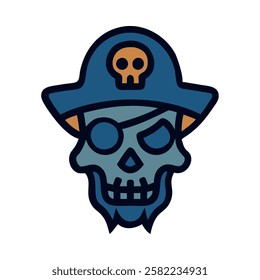 Skull wearing a pirate hat with crossed bones isolated vector illustration