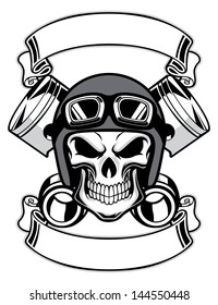 skull wearing retro motorbike helmet