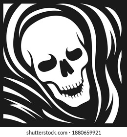  a skull wearing a robe. vector illustration. black and white