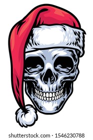 skull wearing santa claus hat