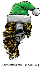 skull wearing Santa Claus hat vector illustration