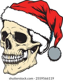 A skull wearing a Santa Claus hat vector illustration