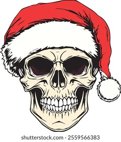 A skull wearing a Santa Claus hat vector illustration