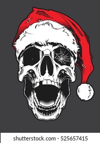 Skull wearing Santa Claus hat