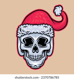 Skull Wearing Santa Hat Vector Graphic Design illustration Emblem