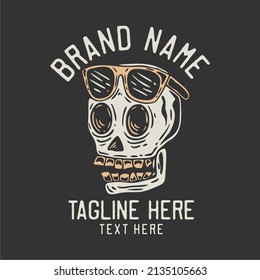 skull wearing sun glasses vintage t shirt design template