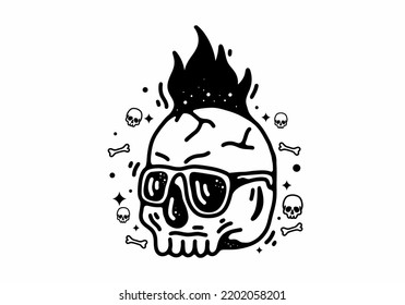 Skull wearing sunglasses Black and white line art mono line tattoo design