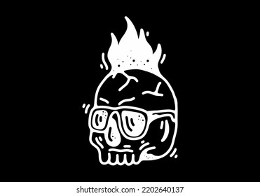 Skull wearing sunglasses Black and white line art mono line tattoo design