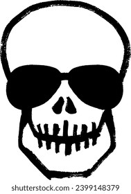 A skull wearing sunglasses drawn with a brush