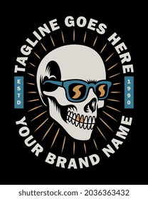 skull wearing trendy sunglasses. For t-shirts, stickers and other similar products.