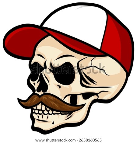 Skull Wearing Trucker Hat Cap Vector Illustration