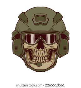 A skull wearing unique and creative helmets