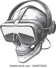 A skull wearing VR headset