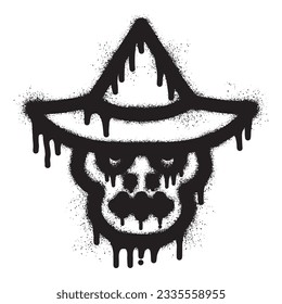 Skull wearing a wizard hat with black spray paint