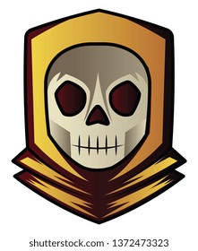 Skull wearing yellow hoody illustration vector on white background 
