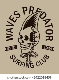 The skull wears a shark fin decoration on its head