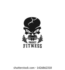 Skull and weightlifting design logos. Suitable for companies engaged in sports such as fitness, health companies, sports consultants, sales of sports equipment, etc.