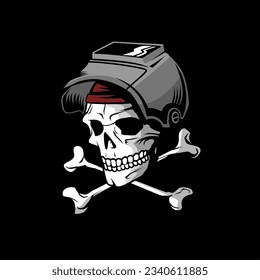 Skull in a welding mask and cross bones