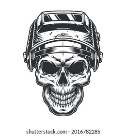 Skull in welding mask vintage concept in monochrome style isolated vector illustration