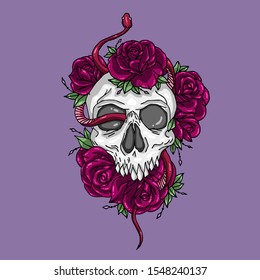 Skull Whith Roses And Snake