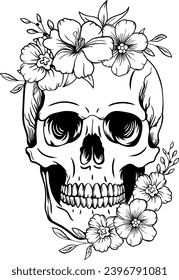 Skull Wildflowers, Floral Skull, Skull Flower, Sugar Skull, Wild Flowers Silhouette Cut File, Laser Cut File svg