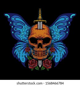 Skull wing butterfly vector illustration for your company or brand