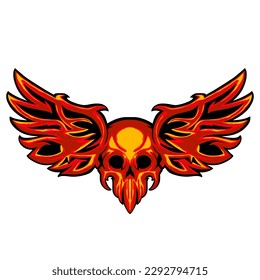 Skull wing fire art illustration