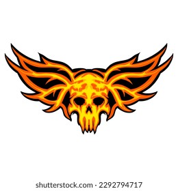 Skull wing fire art illustration