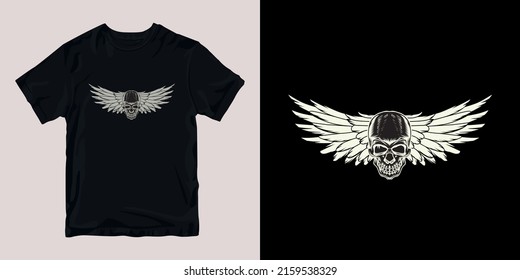 skull and wing t-shirt stylish and clothing printable trendy tshirt design. print, industrial products. global swatch.