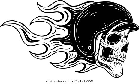 Skull with winged helmet series 2. Vector illustration. Monochrome hand drawn style