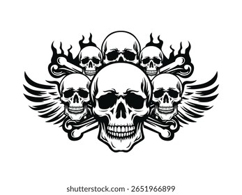 skull wings and bones illustration, for logo and t-shirt image and tattoo