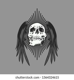 Skull with wings. Can be used as print, emblem, patch, tattoos