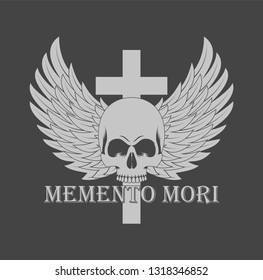 Skull with wings cross and text remember death