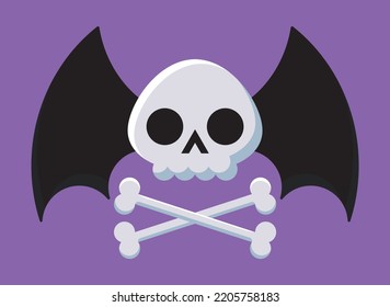 Skull with wings and crossbones. Isolated icon on purple background. Death logo, symbol, sign. Skeleton illustration Pirate symbol. Vector graphic. Cute cartoon skull vector icon, logo, tattoo. EPS10