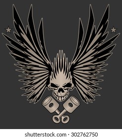 Skull with wings and crossed pistons illustration 