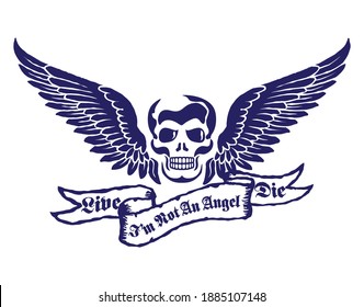 Skull with Wings in Dark Blue