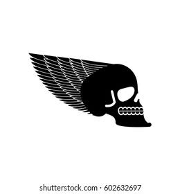 Skull with wings emblem. Head of skeleton and wing
