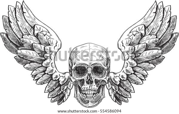 Skull Wings Engraving Style Stock Vector (Royalty Free) 554586094