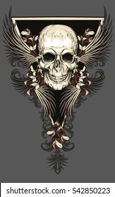 skull with wings feathers and patterns