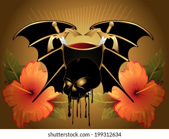 Skull with wings and flowers