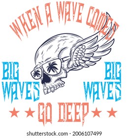 skull with wings and glasses style surf and text