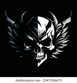 Skull and wings in grunge style.