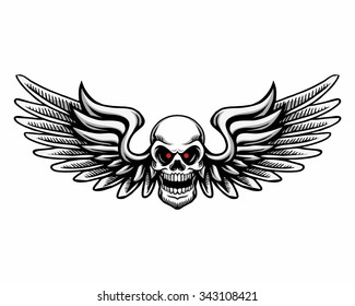 Skull Wings Ribbon Illustration Engraving Style Stock Illustration ...